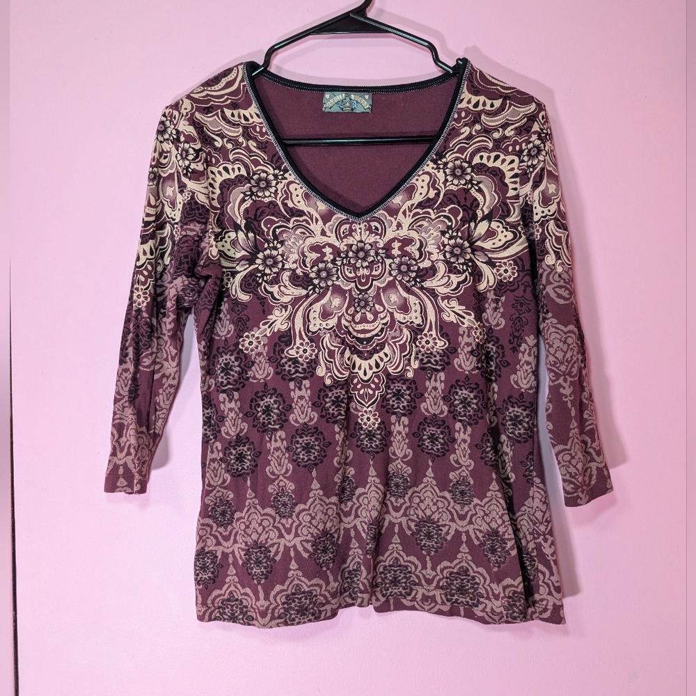 Y2K Vanilla Sugar Patterned Long Sleeve Top